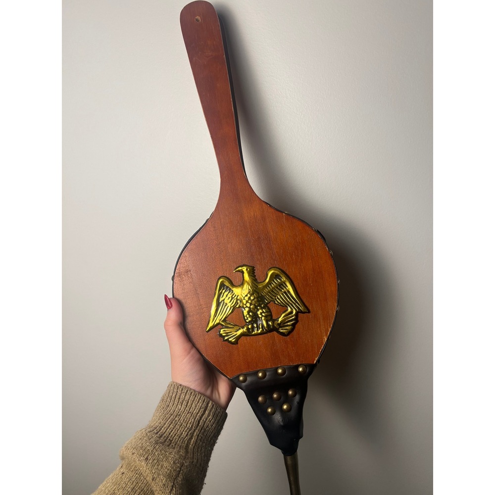 VTG Antique Fireplaceโ Bellows Brown Wood Gold Eagle Embossed Collectors Decor